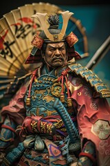 japanese samurai oni mask illustration