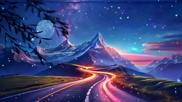mountain road at night with moonlight seamless looping 4k animations videos