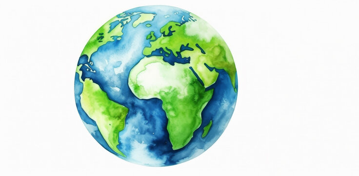 Earth Day concept, Abstract colorful art Child painting with brush and watercolor paints a picture of earth, around the whole globe Protecting Planet together, Environmental Care
