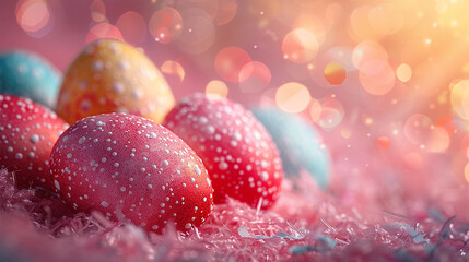 background of Easter holiday close-up with gradient  eggs  and copy space