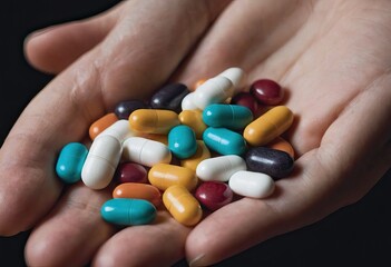 Young doctor is offering to you bunch of different pills as medication for your good health isolated