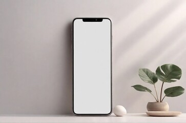 Mobile phone with white screen, empty space - obrazy, fototapety, plakaty