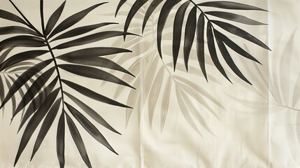 Czarne i białe zdjęcie przedstawiające szczegóły liścia palmy na tle jasnego papieru. Obraz ukazuje detale liścia wraz z kontrastem między czernią a bielą. - obrazy, fototapety, plakaty