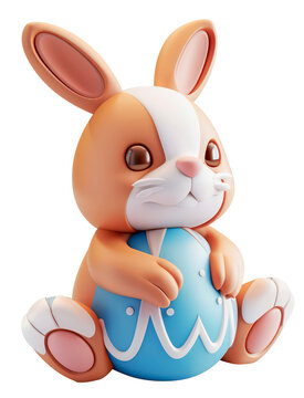3d cute Easter bunny with Easter egg. Cartoon minimalistic illustration. 3d Easter icon