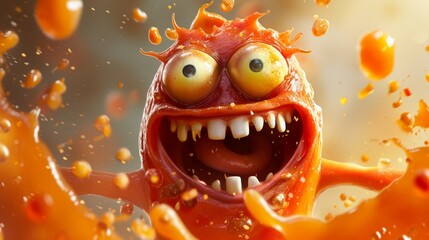 Funny orange monster with big eyes - obrazy, fototapety, plakaty