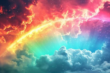 Colorful Rainbow with clouds balls. Party shape. Generate Ai