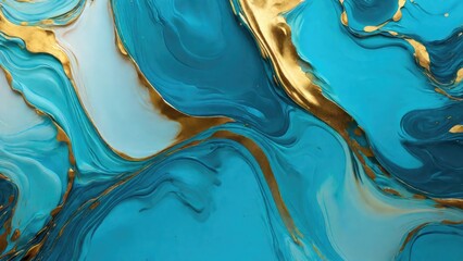 Abstract Cyan Teal and gold gradient liquid paint flow background