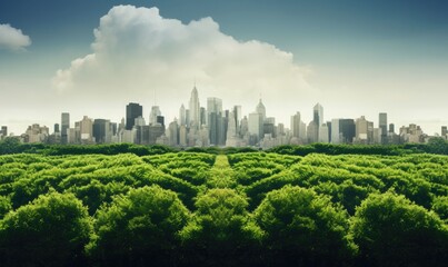 Cityscape enhanced by green tree frames
