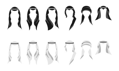 Arab man head wear vector set. flat design vector illustration isolated on white background.