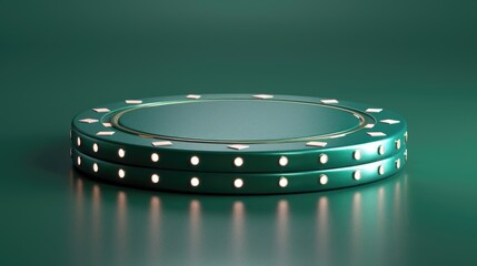 Poker chip on a green casino table. Blackjack, Jackpot, Cards, Luck. Win big money. Product presentation mockup