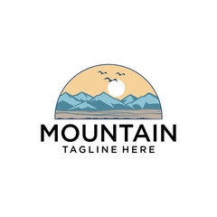 Sun moon and mountain Logo Design Vector
