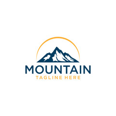 Sun moon and mountain Logo Design Vector