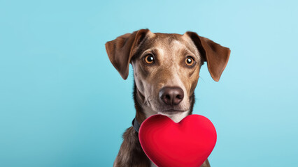Purr-fect Love: Dog on Blue Background with Heart