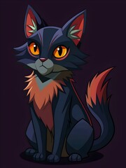 Stylized Illustration of a Cartoon Cat with Vibrant Eyes