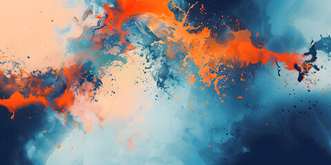 abstract background in the form of blue and orange splashes, illustration of orange and blue splashes and paint splatters - obrazy, fototapety, plakaty