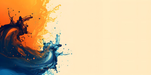 abstract background in the form of blue and orange splashes, illustration of orange and blue splashes and paint splatters