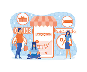 Online shopping concept, perfect for web design, banner, mobile app, landing page. flat vector modern illustration