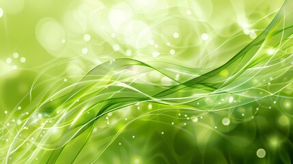 Obraz premium Green Wave Abstract: Illustration of bright, curved lines resembling waves on a green backdrop with hints of grass, evoking a sense of spring and nature's vibrant energy