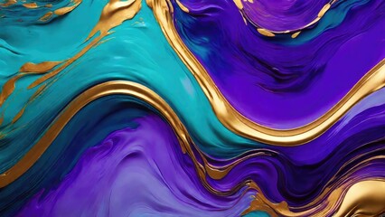 Abstract Purple Teal and gold gradient liquid paint flow background - obrazy, fototapety, plakaty