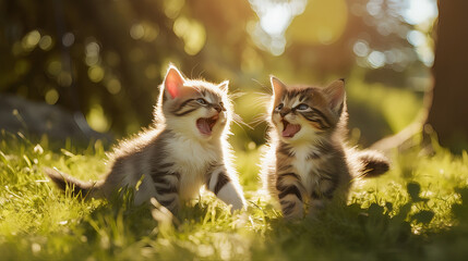 two puppy cats in the forest