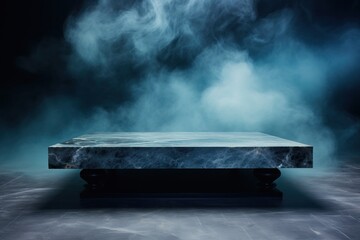 a large azure marble coffee table in the background, in the style of smokey background, mysterious atmosphere - obrazy, fototapety, plakaty