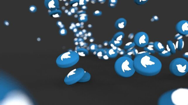 twitter Floating Social Media Icons background. High quality 4k footage