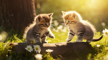 two puppy cats in the garden