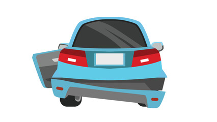 Vector or illustration in flat style of car. Back skirt is broken. side door open. Isolated on white background.