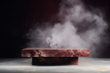 a large Burgundy marble coffee table in the background, in the style of smokey background, mysterious atmosphere