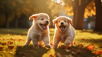 golden retriever puppys in the park