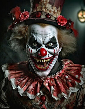 Portrait of scary spooky clown monster
