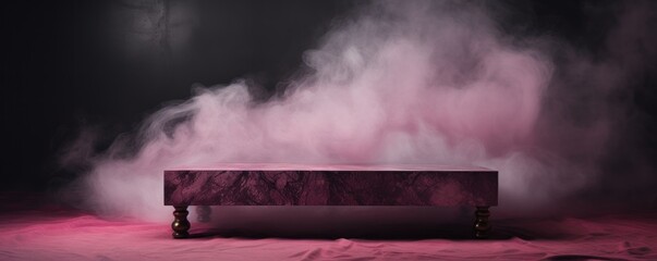 a large Magenta marble coffee table in the background, in the style of smokey background