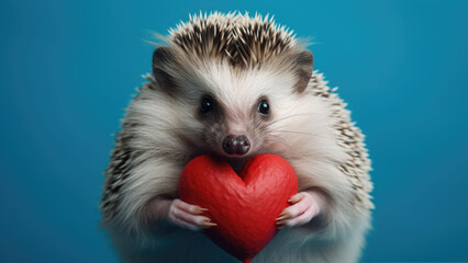 Purr-fect Love: hedgehog on Blue Background with Heart