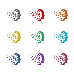Human head face logo, creative brain man icon isolated on white background. Set icons colorful