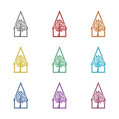 House and tree icon isolated on white background. Set icons colorful