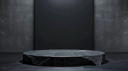 Black stone pedestal in stage for product display presentation.
