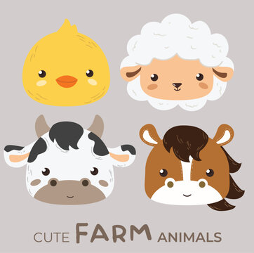 Cute Cartoon Farm Animal Head Vector Illustration. Good for Doodles and Other Graphic Assets