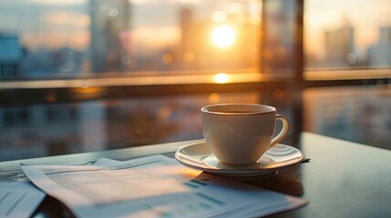 Office businessman workplace with paper documents and cup of coffee wallpaper background