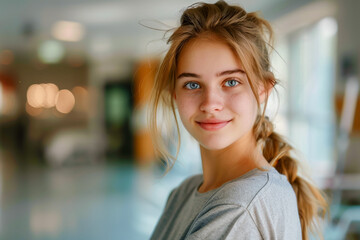 Obraz premium Teen girl in hospital, receiving medical treatment, healthcare specialist visit.