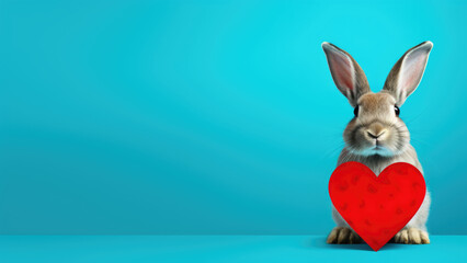 Purr-fect Love: rabbit on Blue Background with Heart