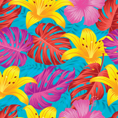 Floral seamless pattern with leaves. tropical background	
