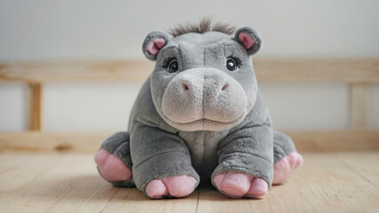 cute plush toy hippopotamus - obrazy, fototapety, plakaty