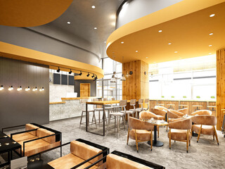 3d render of coffee shop bakery restaurant interior