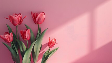 Fototapeta premium AI Generated Mother's day, Valentine's Day background concept with tulip flower, blank greeting card.
