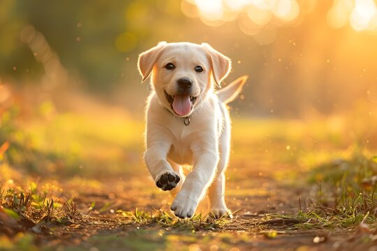 Playful Labrador Puppy Running in the Sunshine