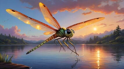 dragonfly on the lake - obrazy, fototapety, plakaty