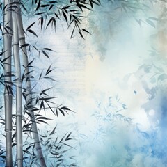 azure bamboo background with grungy text, in the style of contemporary frescoes