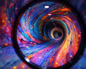 Psychedelic mirror, swirling colors, responsive to thoughts and emotions, showcasing a surreal dreamscape - obrazy, fototapety, plakaty