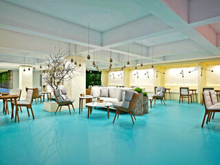 Fototapeta na wymiar 3d render of coffee shop bakery restaurant interior