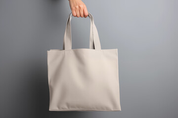 Mockup of female hand holding a blank Tote Canvas Bag